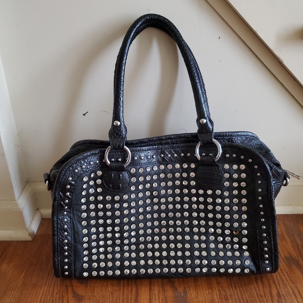 Faux leather bag with rhinestone detail